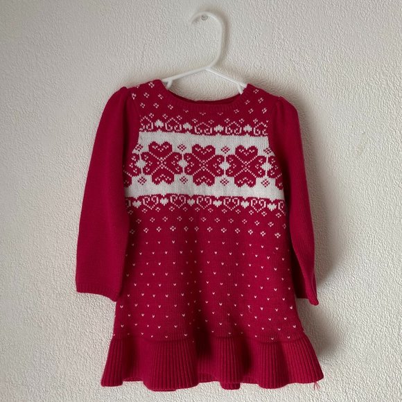 5/$25 Girls Red and White Wool Flower Pattern Long-Sleeve Small Dress - Picture 1 of 2
